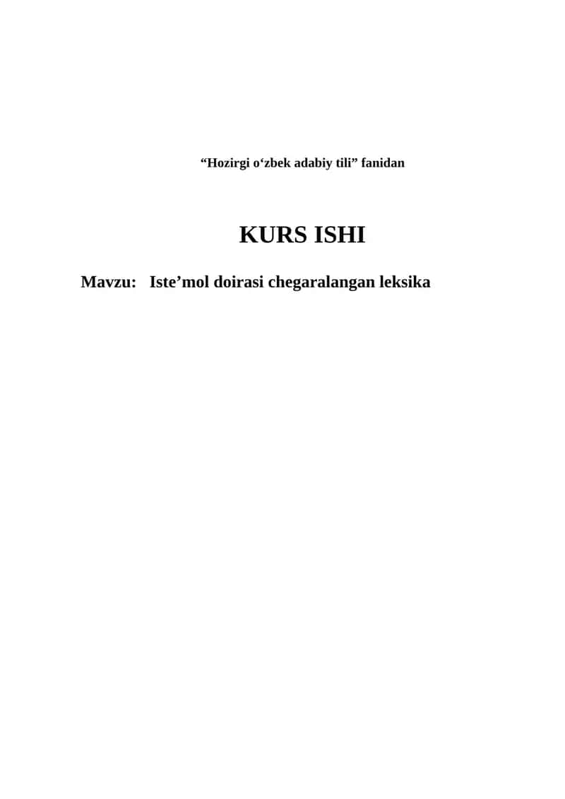 Hozirgi o‘zbek adabiy tili” fanidan KURS ISHI