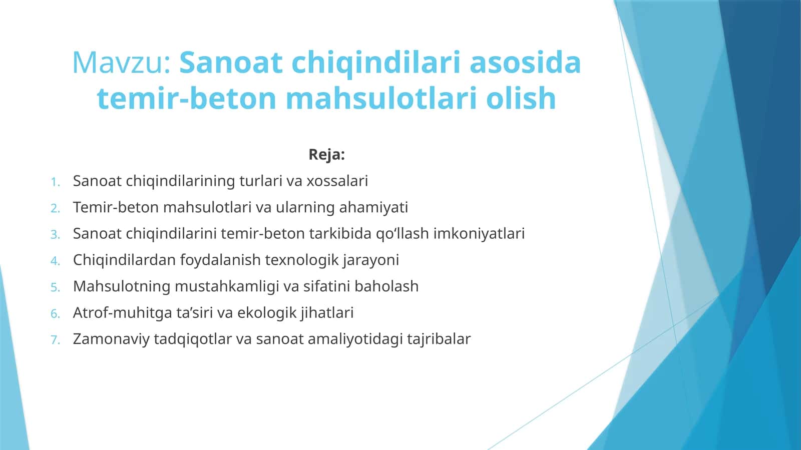 Sanoat chiqindilari asosida temir-beton mahsulotlari olish