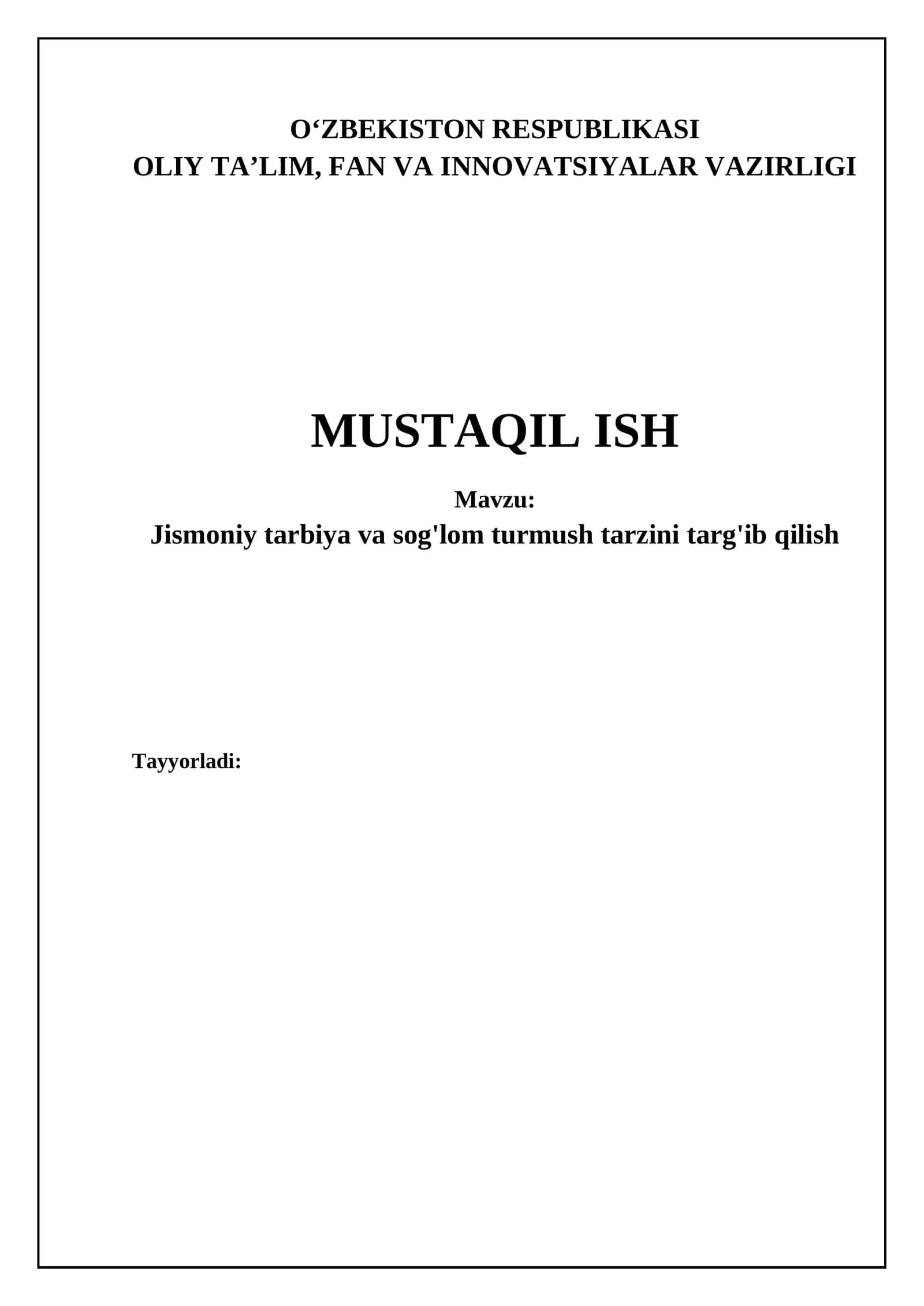 Jismoniy tarbiya va sog'lom turmush tarzining asoslari