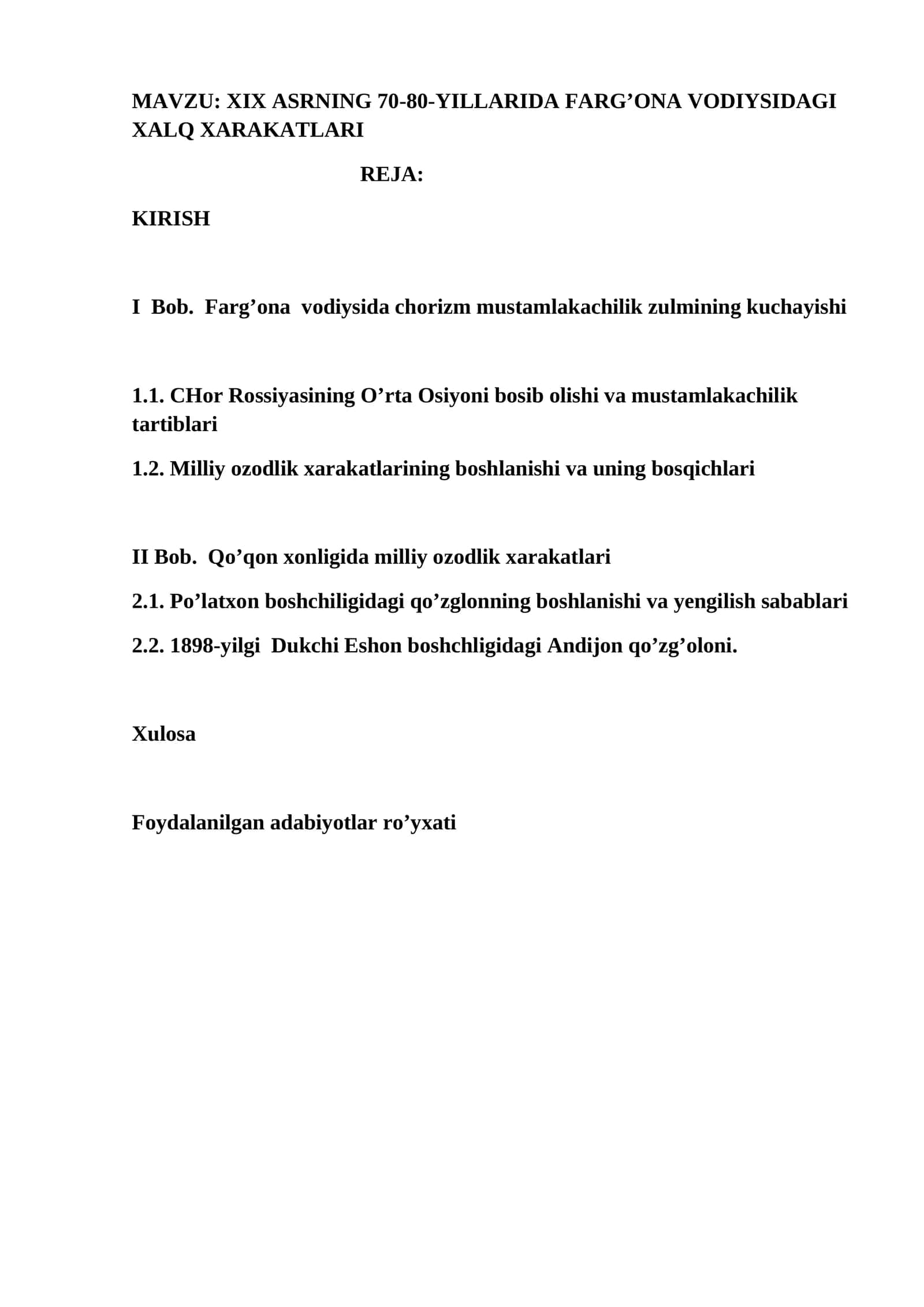 XIX ASRNING 70-80-YILLARIDA FARG’ONA VODIYSIDAGI XALQ XARAKATLARI