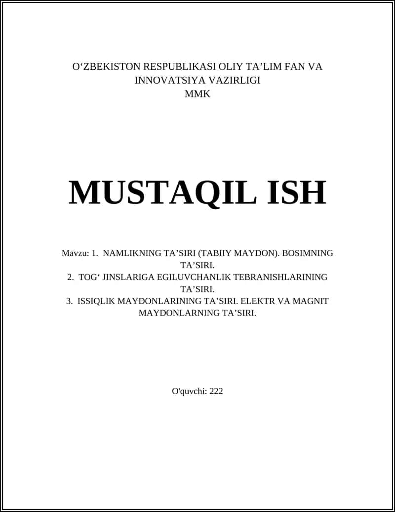 Namlikning Ta’siri (Tabiiy Maydon)