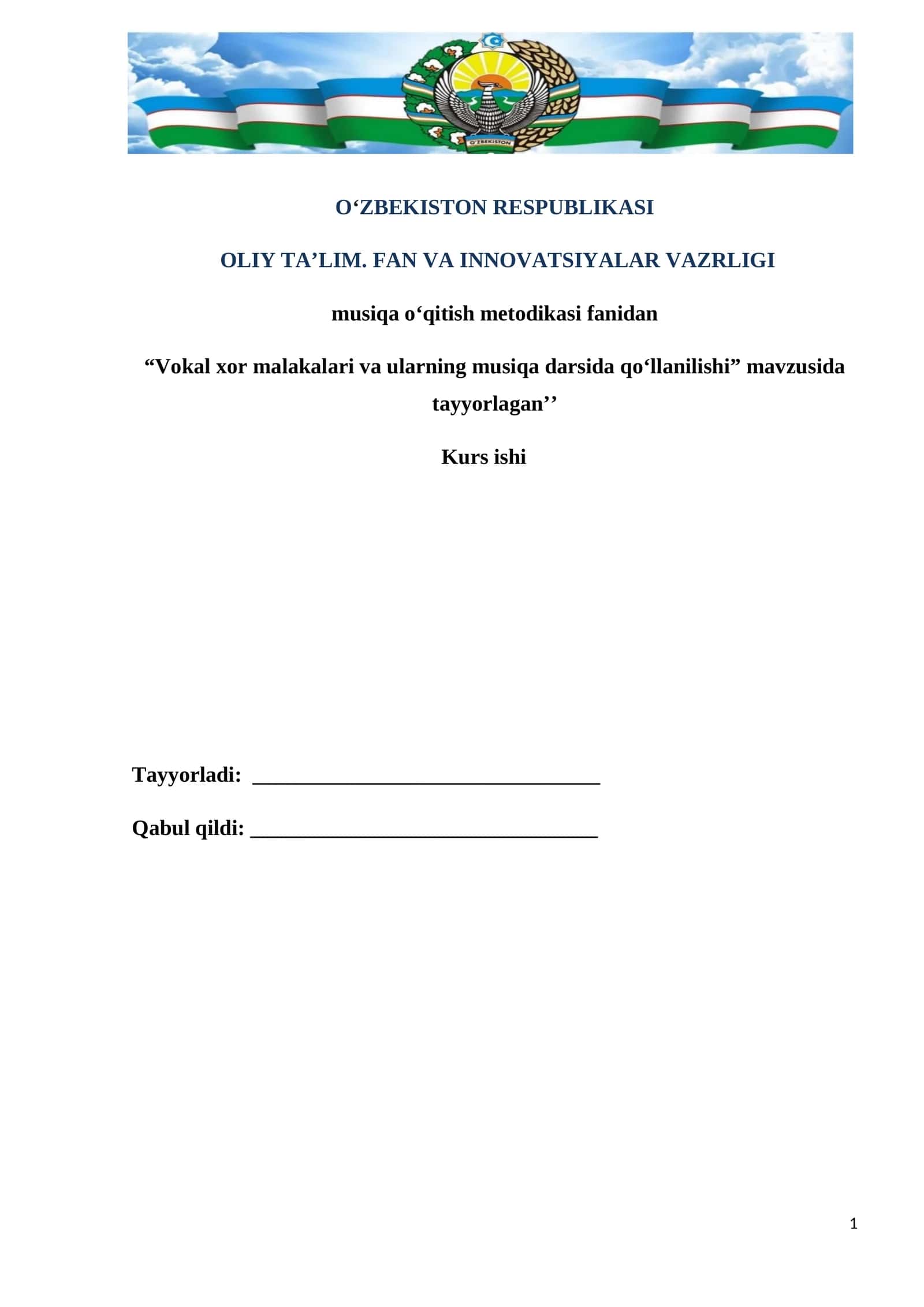 Vokal xor malakalari va ularning musiqa darsida qoʻllanilishi