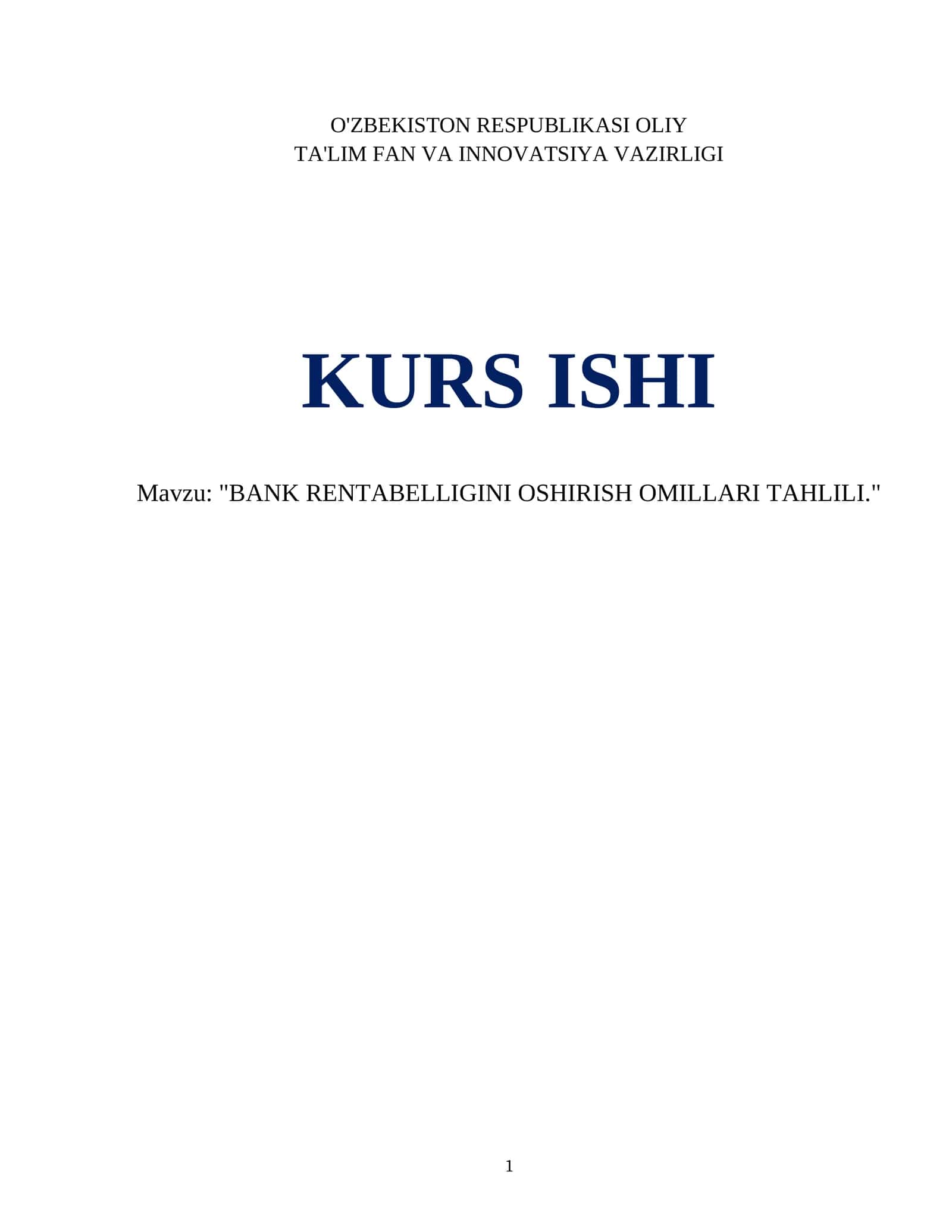 BANK RENTABELLIGINI OSHIRISH OMILLARI TAHLILI