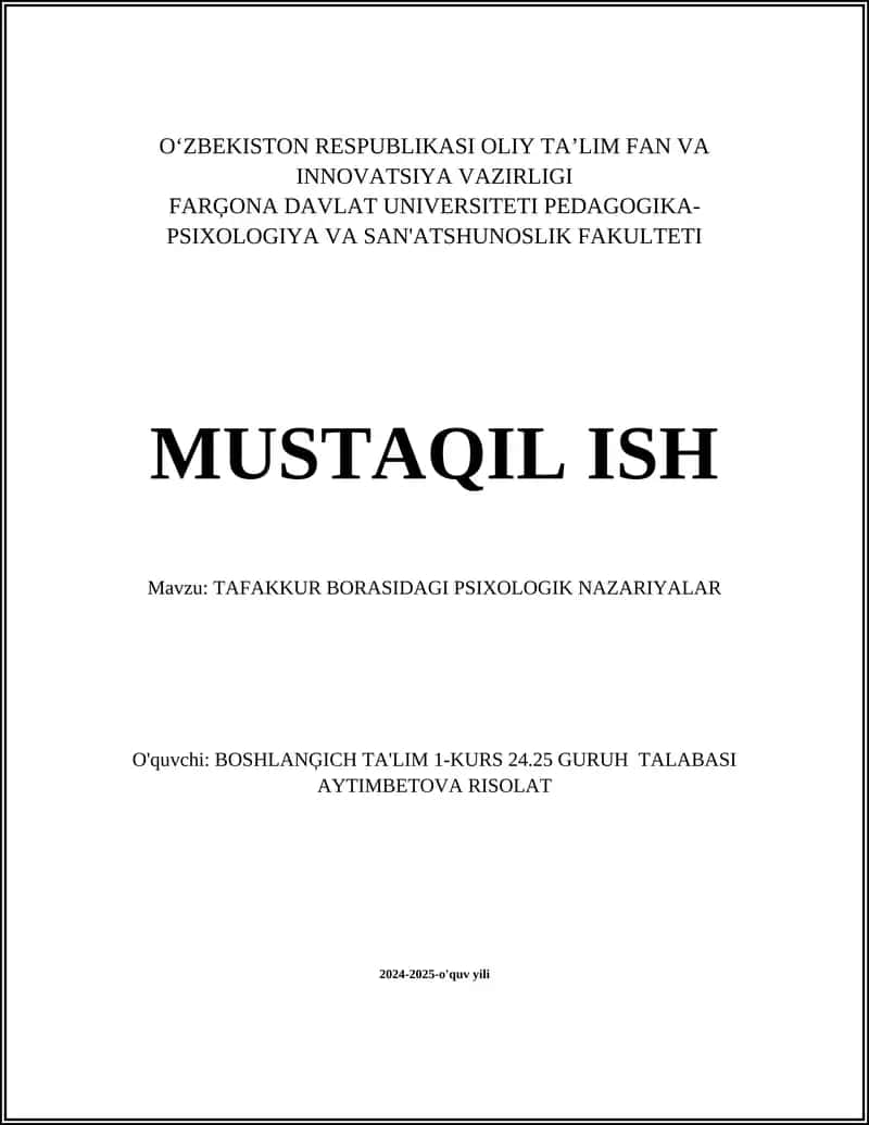 TAFAKKUR BORASIDAGI PSIXOLOGIK NAZARIYALAR