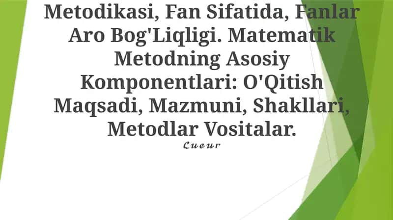 Boshlang'Ich Sinflarda Matematika O'Qitish Metodikasi