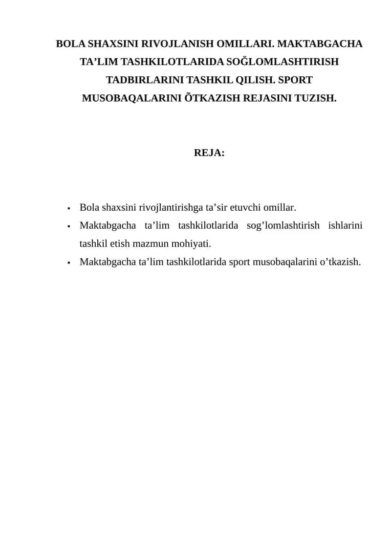 BOLA SHAXSINI RIVOJLANISH OMILLARI