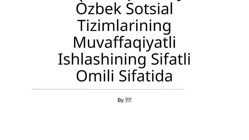 Hamfikirlik, Barqarorlik Va Kooperatsiya-Òzbek Sotsial Tizimlarining Muvaffaqiyatli Ishlashining Sifatli Omili Sifatida