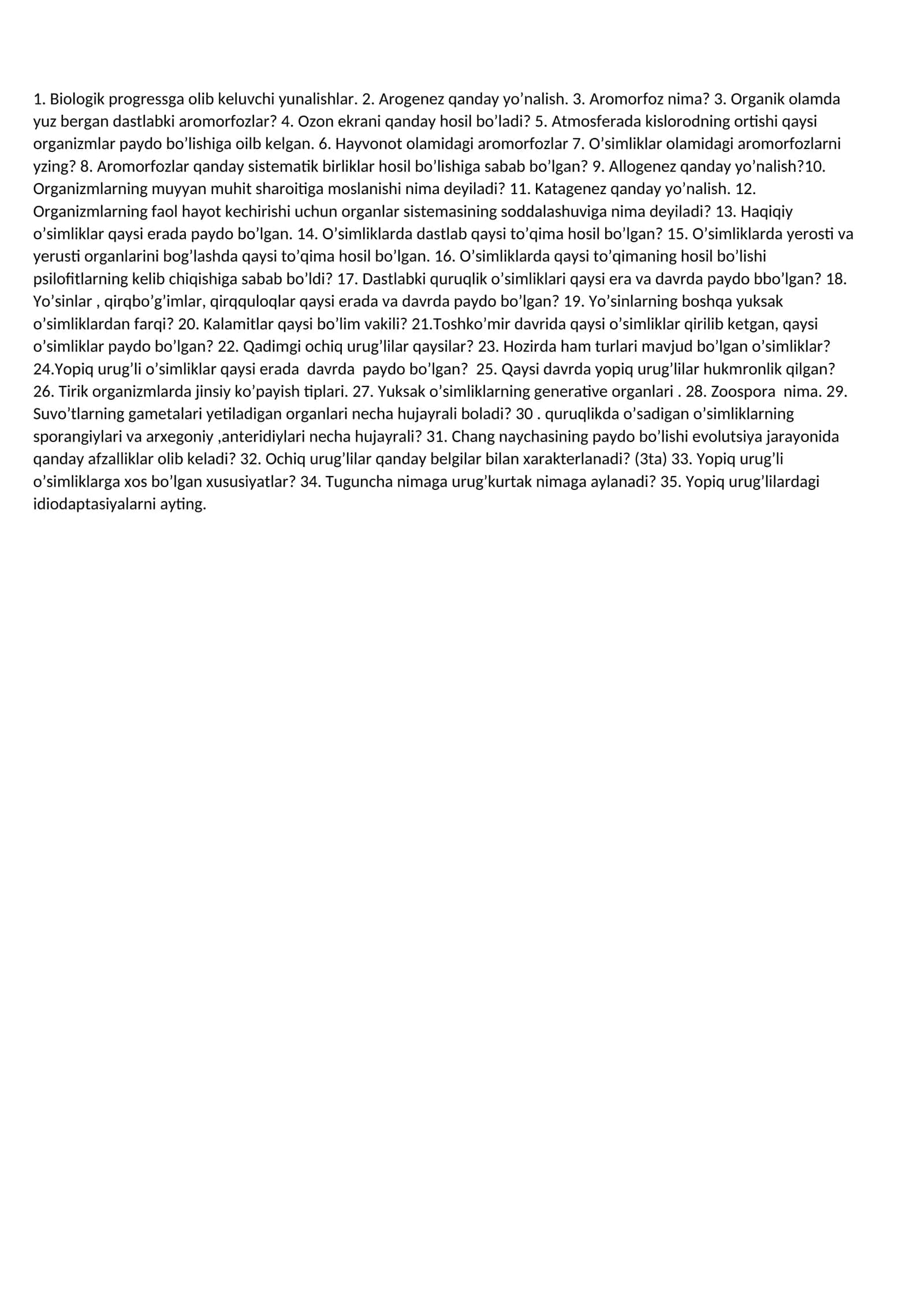 Organik olamda yuz bergan dastlabki aromorfozlar