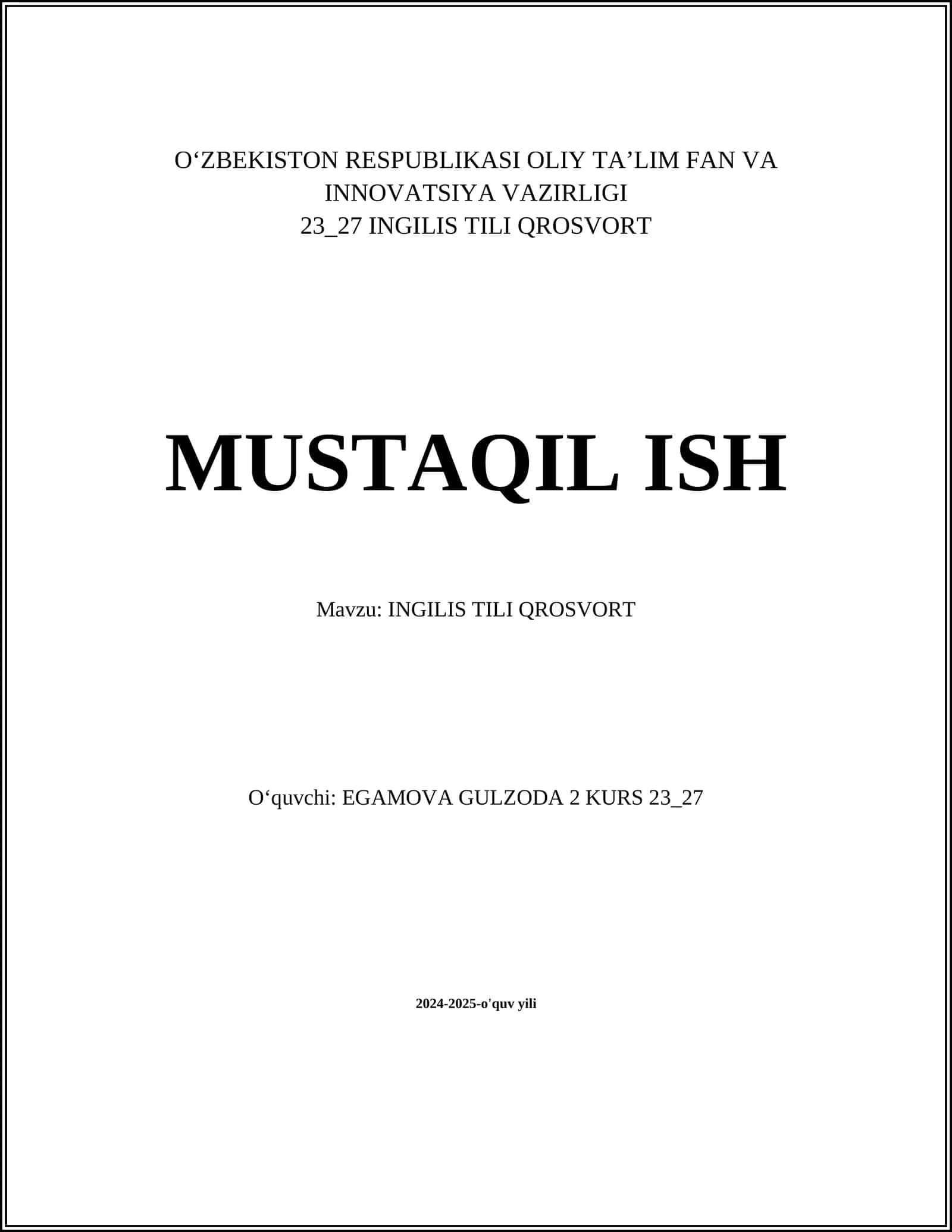 INGILIS TILI QROSVORT