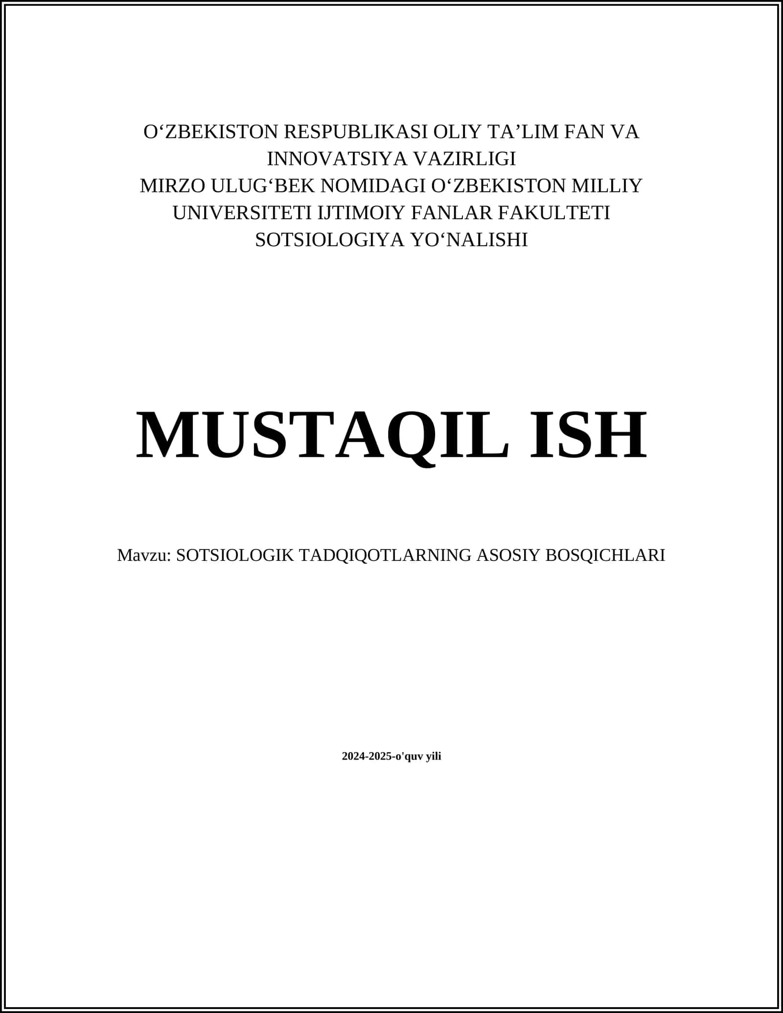 SOTSIOLOGIK TADQIQOTLARNING ASOSIY BOSQICHLARI
