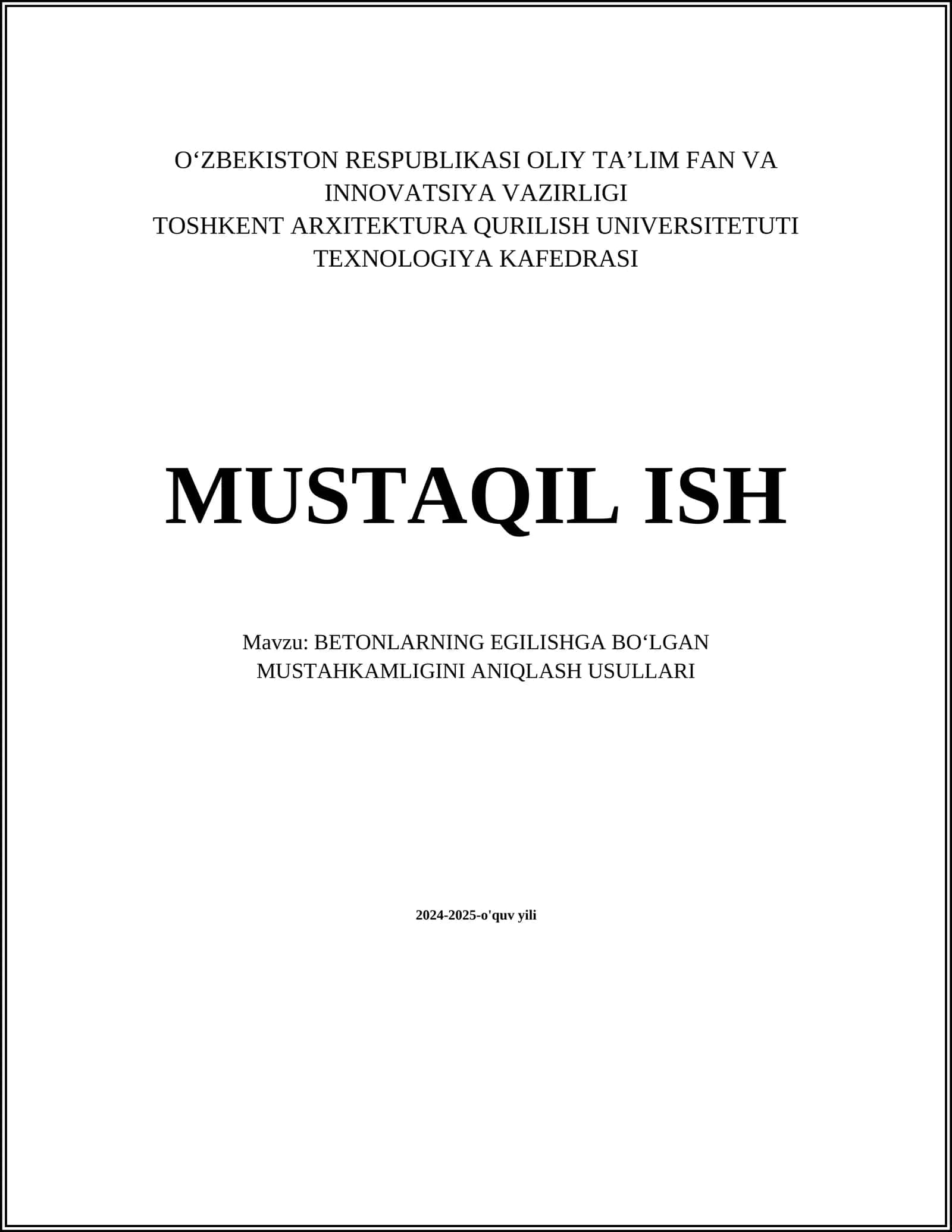 BETONLARNING EGILISHGA BOʻLGAN MUSTAHKAMLIGINI ANIQLASH USULLARI