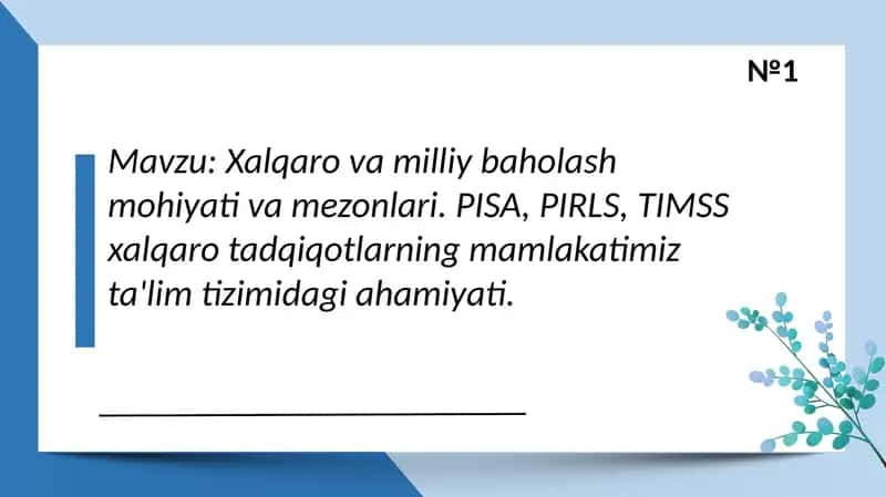 Xalqaro va milliy baholash mohiyati va mezonlari