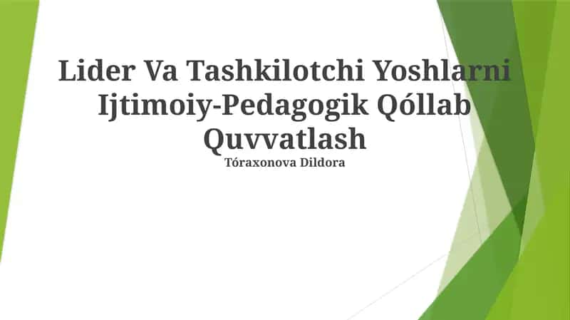 Lider Va Tashkilotchi Yoshlarni Ijtimoiy-Pedagogik Qóllab Quvvatlash