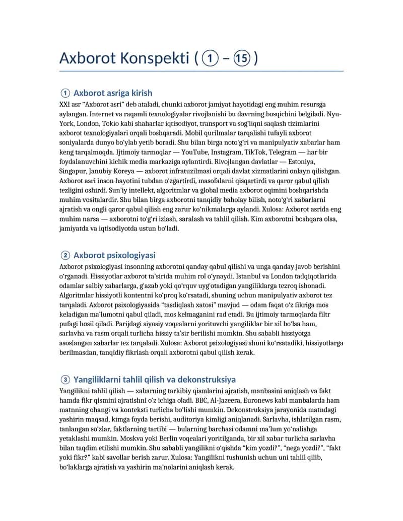 Axborot Konspekti (①–⑮)
