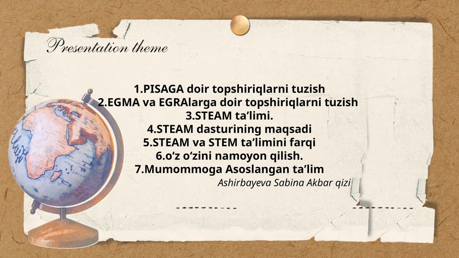 PISAGA doir topshiriqlarni tuzish