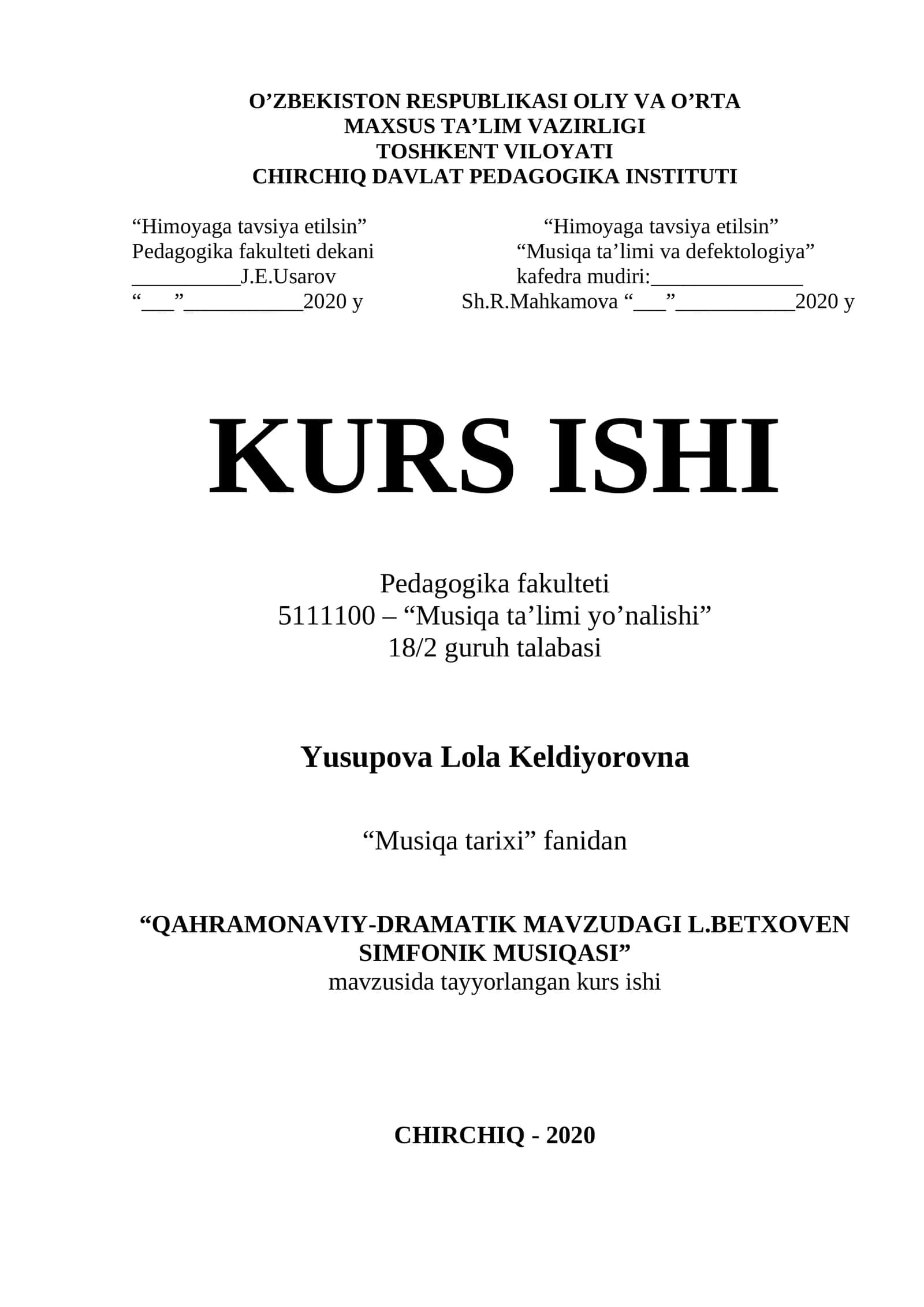 QAHRAMONAVIY-DRAMATIK MAVZUDAGI L.BETXOVEN SIMFONIK MUSIQASI