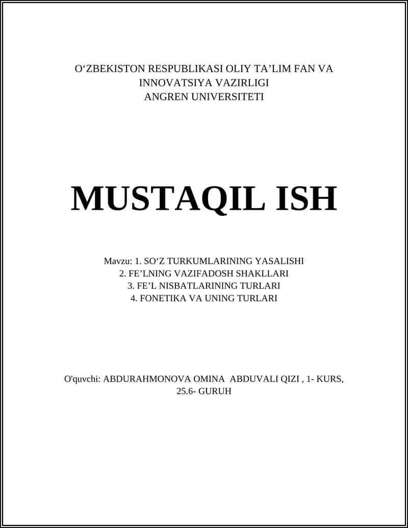 Soʻz Turkumlari Yasalishi