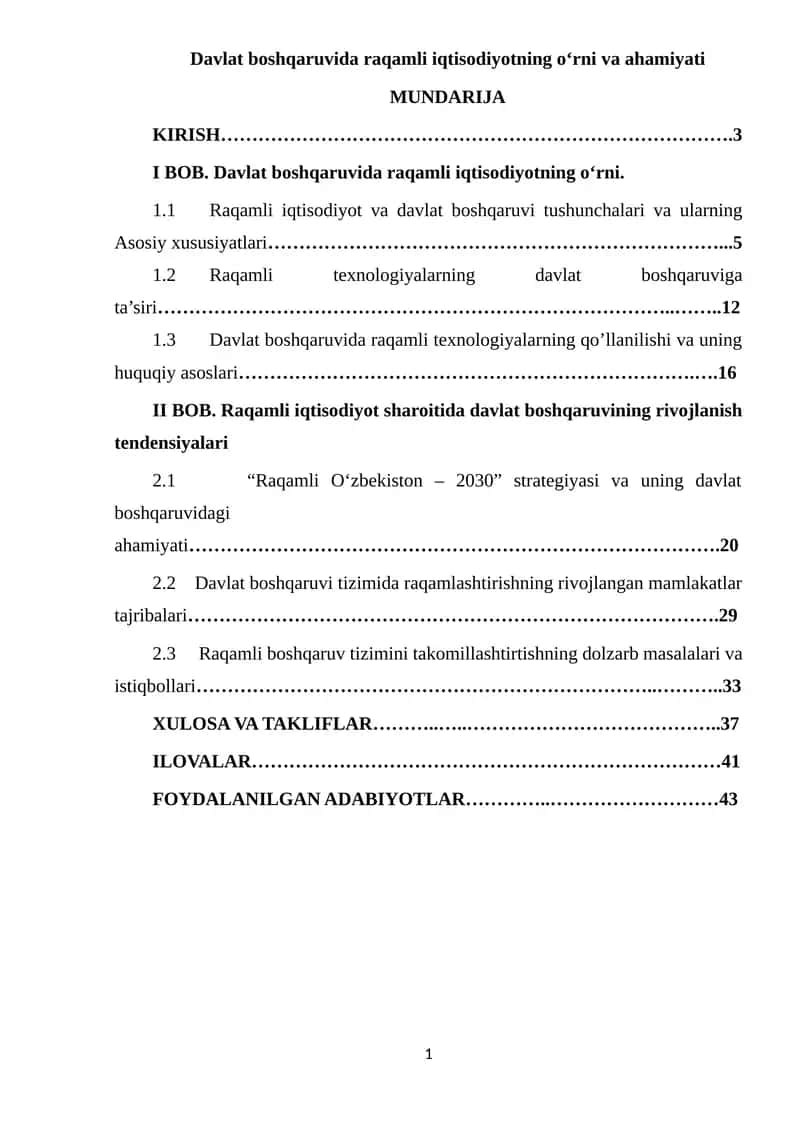 Davlat boshqaruvida raqamli iqtisodiyotning o‘rni va ahamiyati