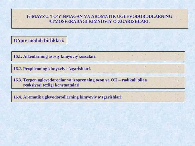 Propilenning kimyoviy o’zgarishlari