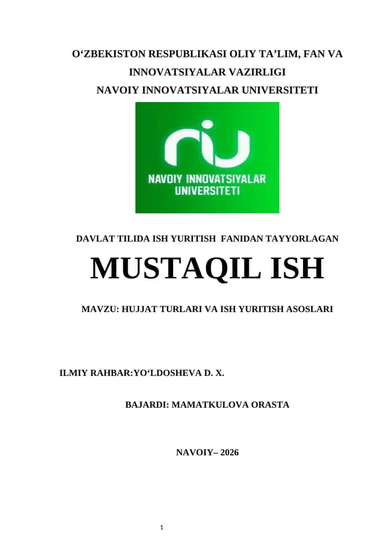HUJJAT TURLARI VA ISH YURITISH ASOSLARI