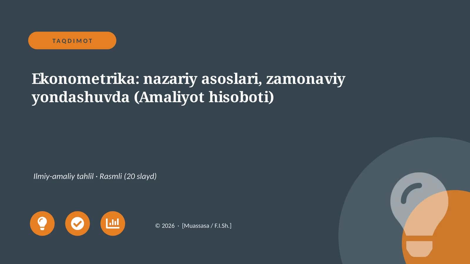 Ekonometrika: nazariy asoslari, zamonaviy yondashuvda (Amaliyot hisoboti)
