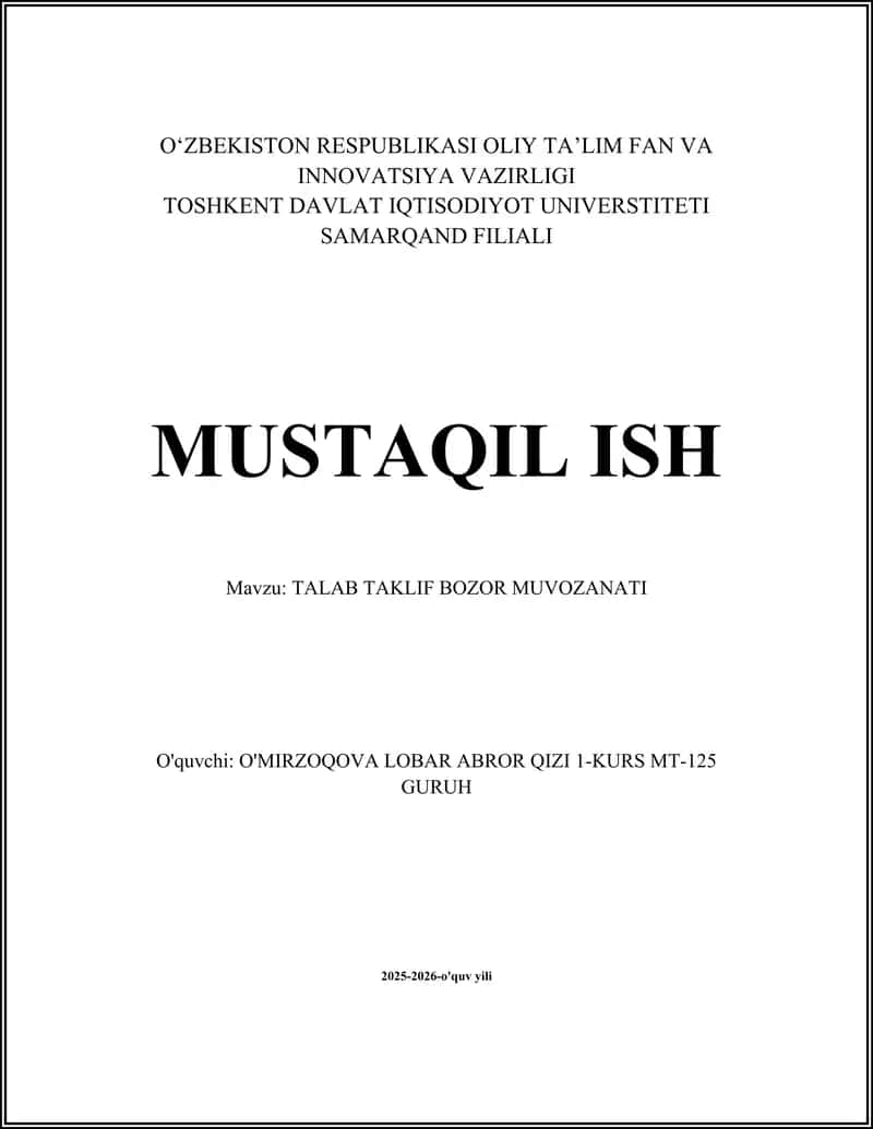 TALAB TAKLIF BOZOR MUVOZANATI