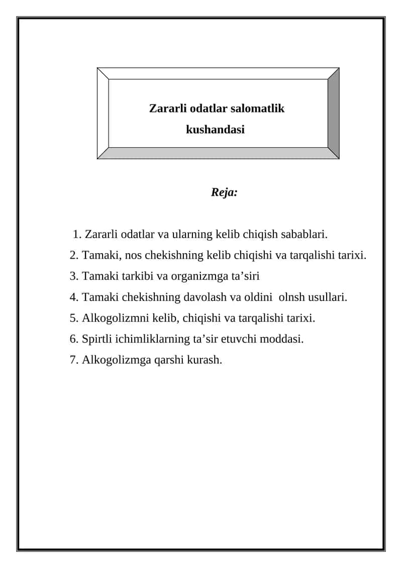 Zararli odatlar salomatlik kushandasi