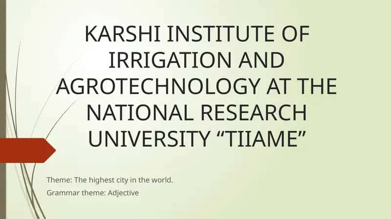 KARSHI INSTITUTE OF IRRIGATION AND AGROTECHNOLOGY