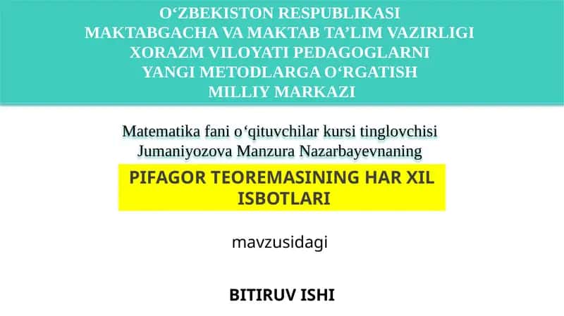 Matematika fani o‘qituvchilar kursi tinglovchisi