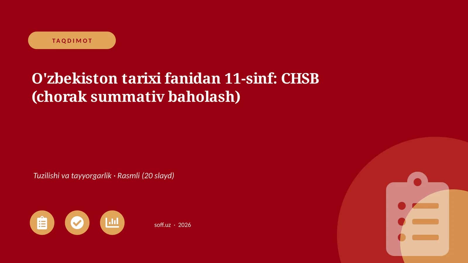 O'zbekiston tarixi fanidan 11-sinf: CHSB (chorak summativ baholash)