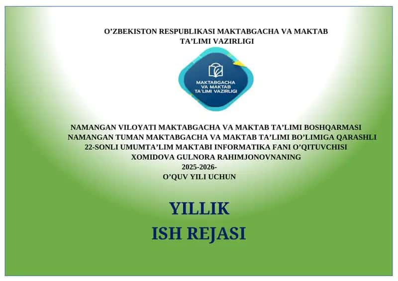 5-SINF “INFORMATIKA VA AT” FANI TAQVIM