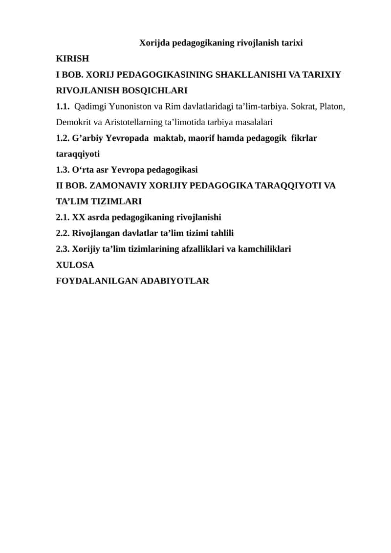 Xorijda pedagogikaning rivojlanish tarixi