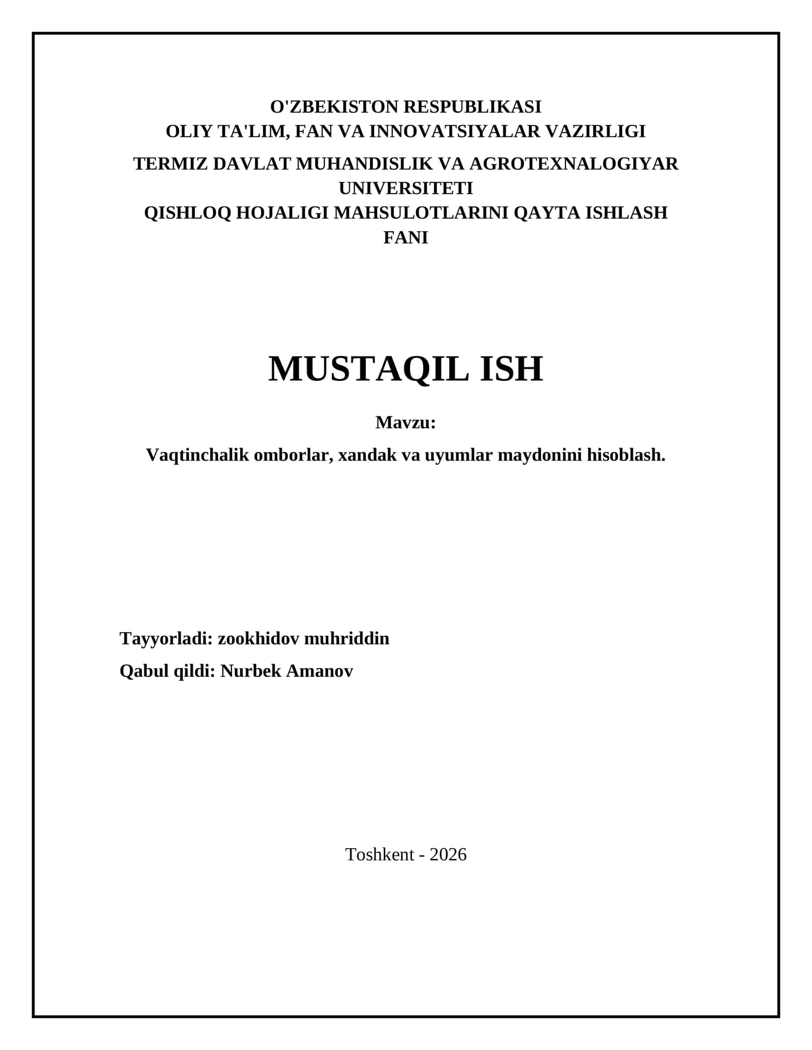 Vaqtinchalik omborlar, xandak va uyumlar maydonini hisoblash