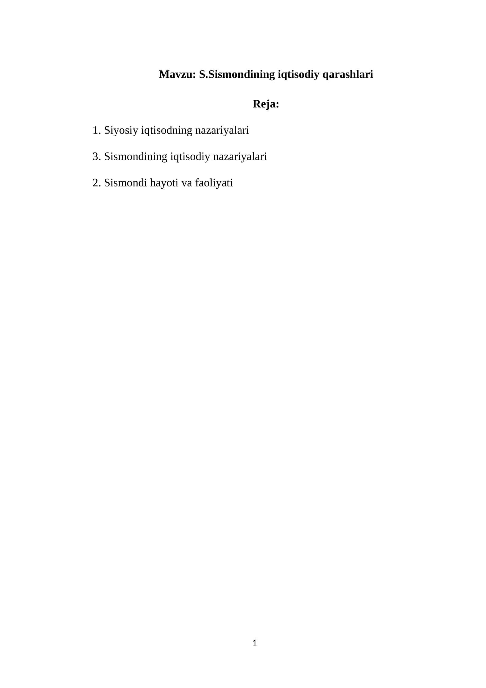S.Sismondining iqtisodiy qarashlari