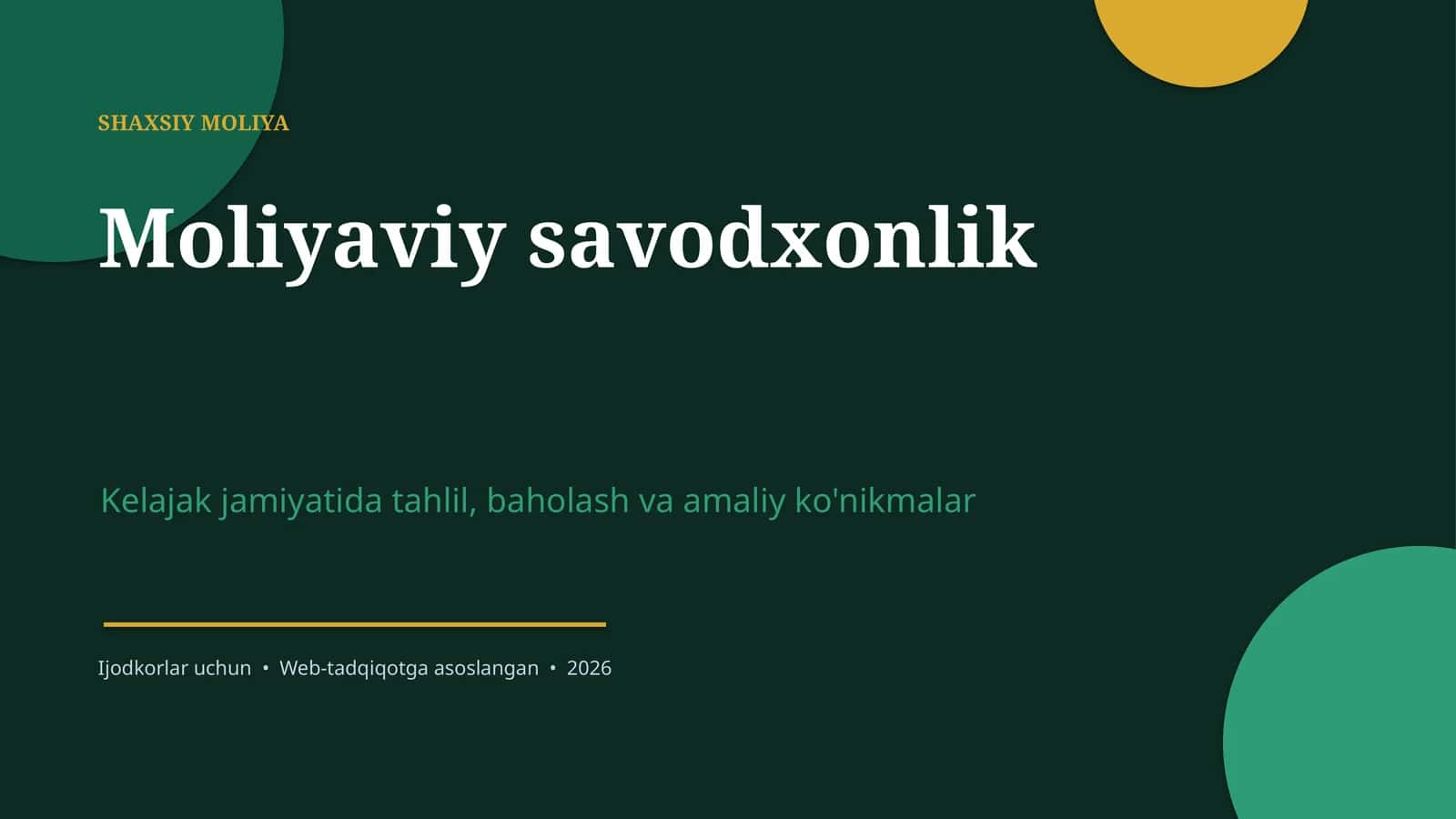SHAXSIY MOLIYA