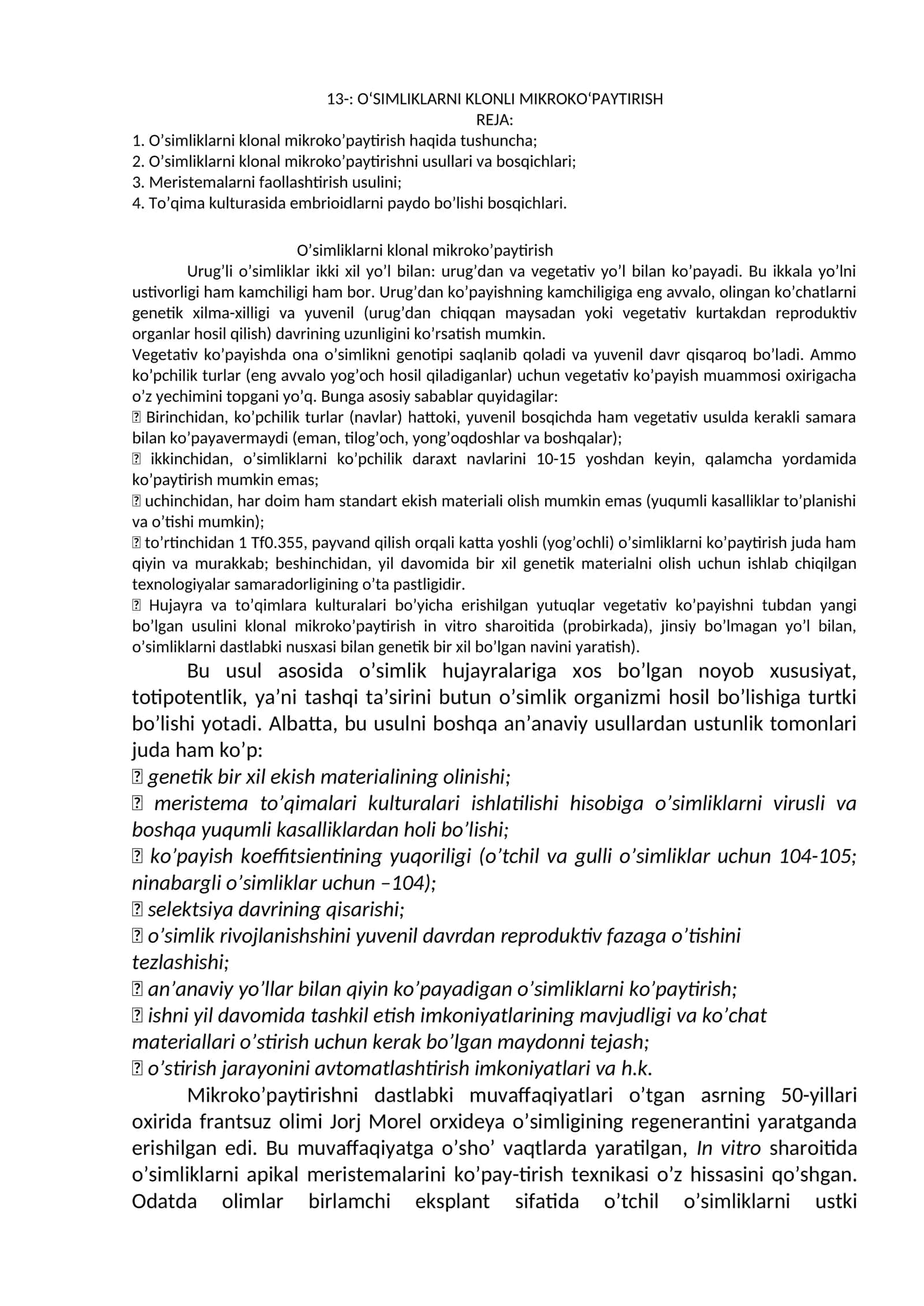 O‘simliklarni klonli mikroko‘paytirish