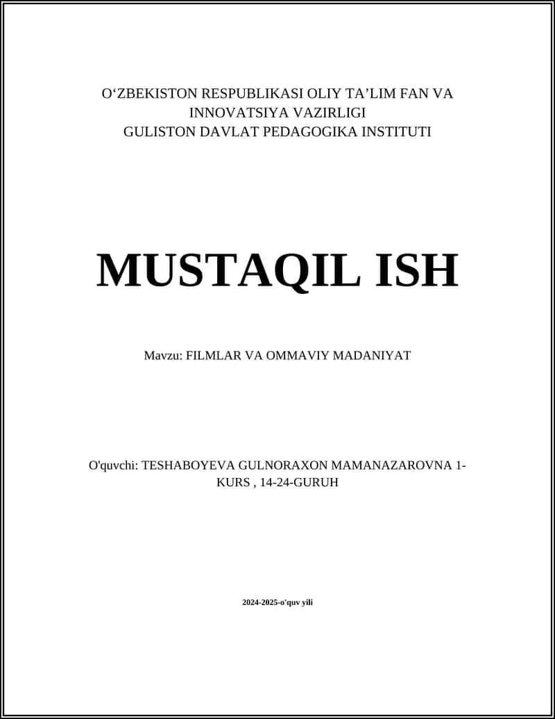 FILMLAR VA OMMAVIY MADANIYAT