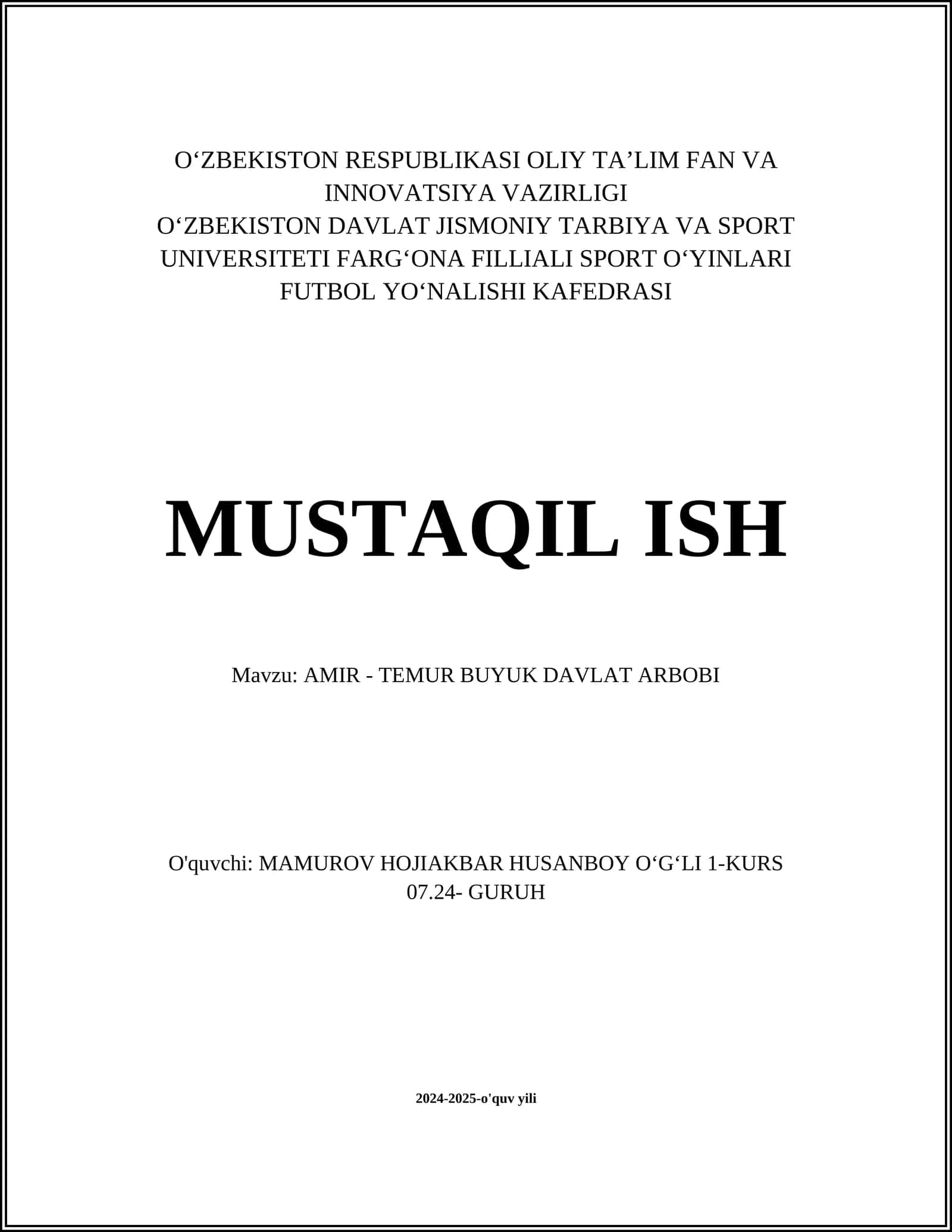 AMIR - TEMUR BUYUK DAVLAT ARBOBI