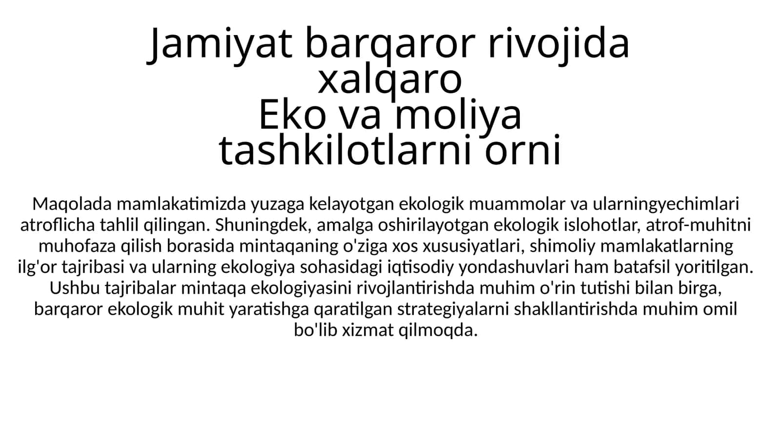 Ekologik muammolar va ularning yechimlari