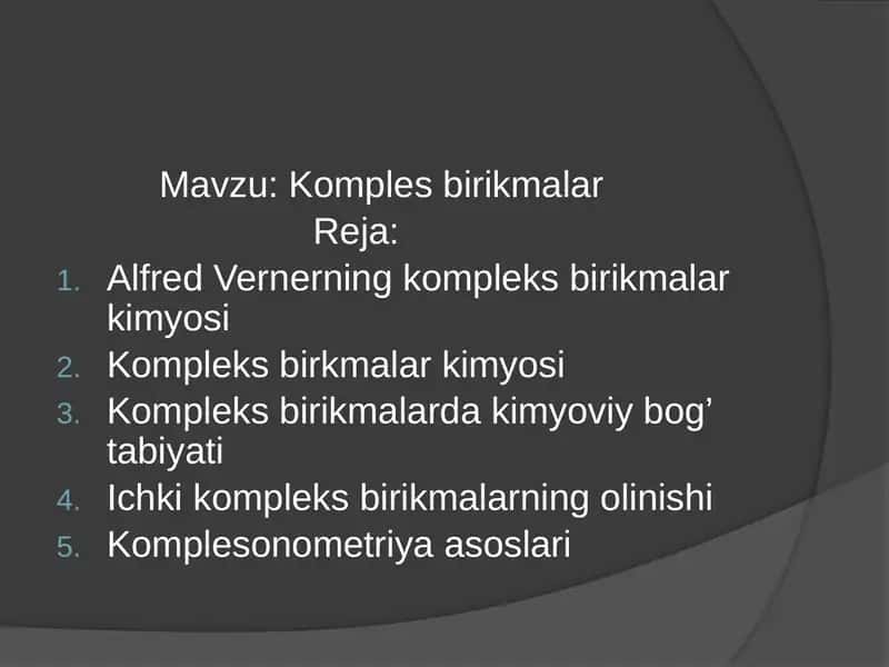 Alfred Vernerning kompleks birikmalar kimyosi