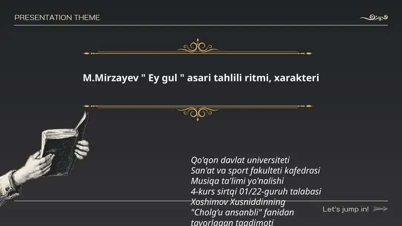 M.Mirzayev " Ey gul " asari tahlili ritmi, xarakteri