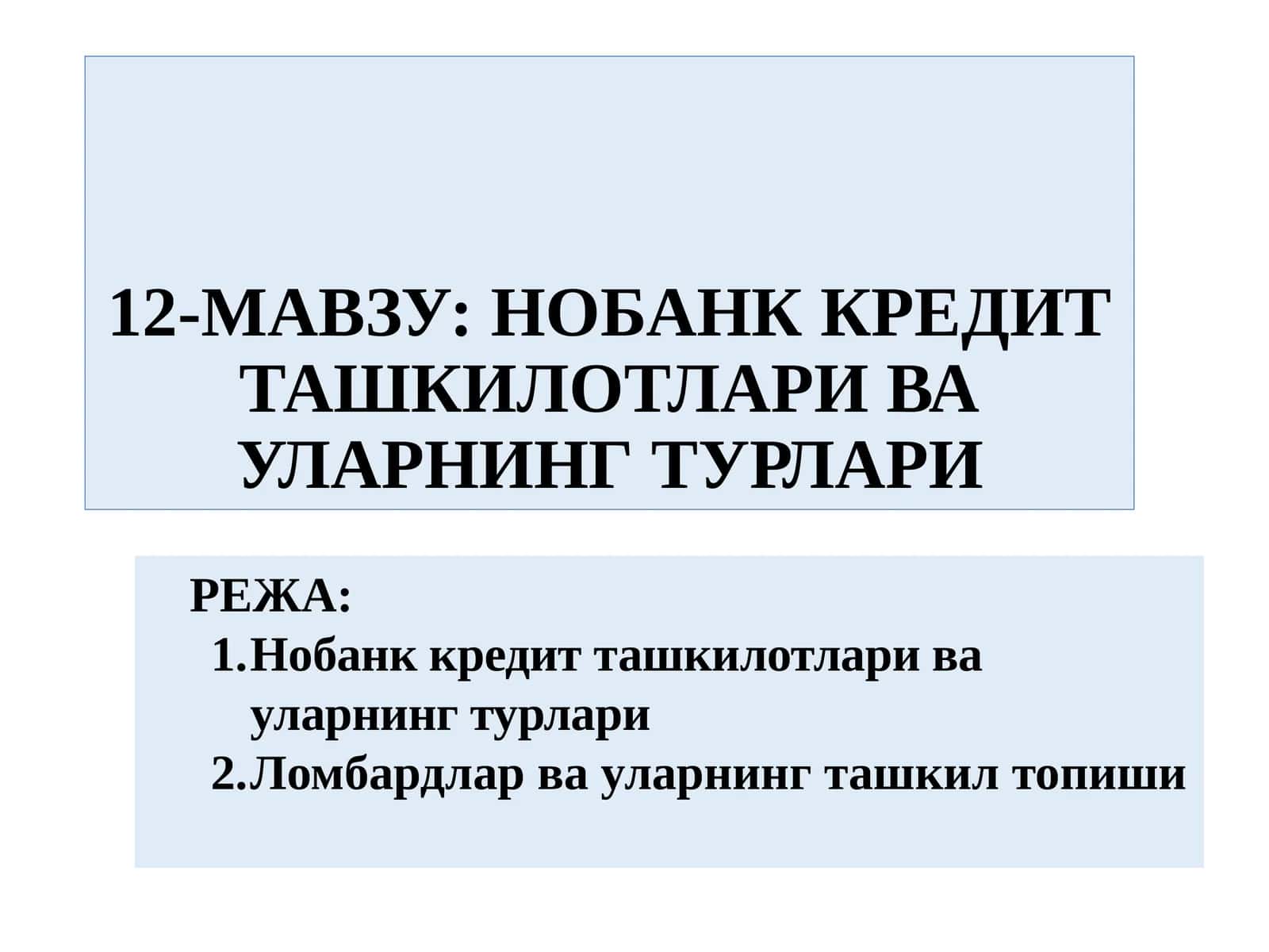НОБАНК КРЕДИТ ТАШКИЛОТЛАРИ ВА УЛАРНИНГ ТУРЛАРИ