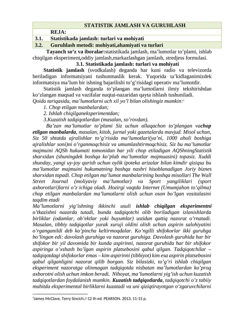 STATISTIK JAMLASH VA GURUHLASH
