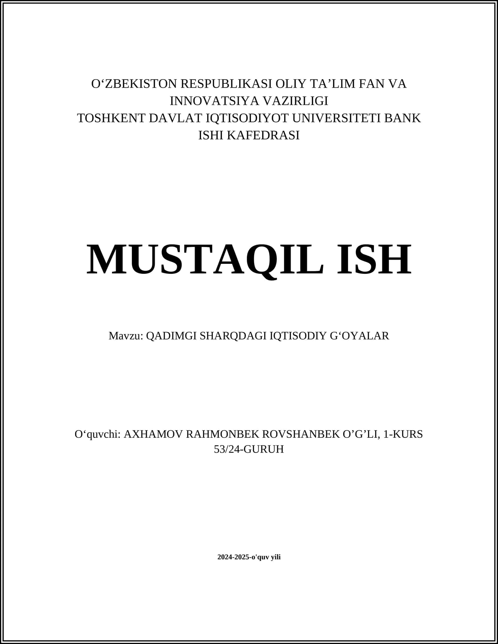QADIMGI SHARQDAGI IQTISODIY G‘OYALAR