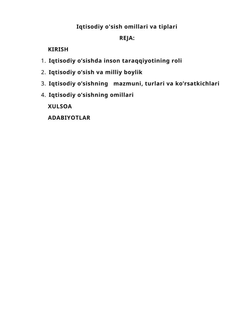 Iqtisodiy o'sish omillari va tiplari