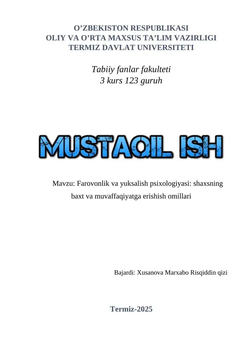 Farovonlik va yuksalish psixologiyasi