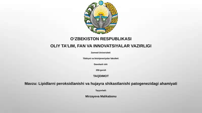Lipidlarni peroksidlanishi va hujayra shikastlanishi patogenezidagi ahamiyati