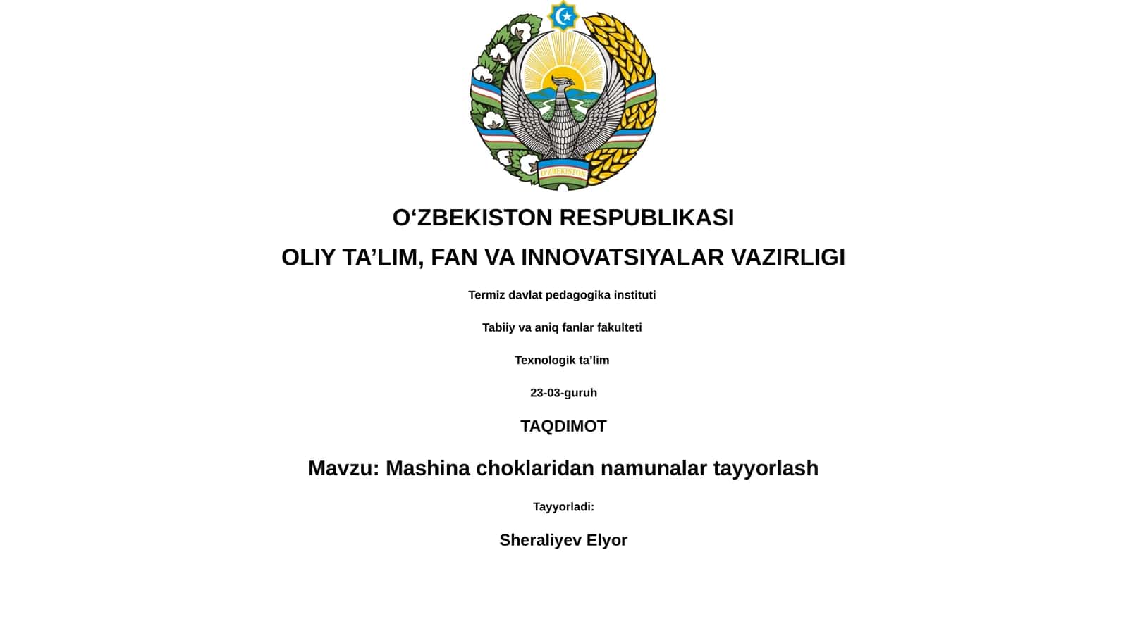 Mashina choklaridan namunalar tayyorlash