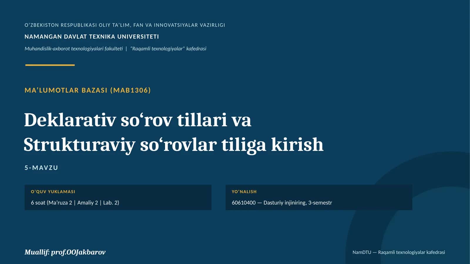 Deklarativ so‘rov tillari va Strukturaviy so‘rovlar tiliga kirish