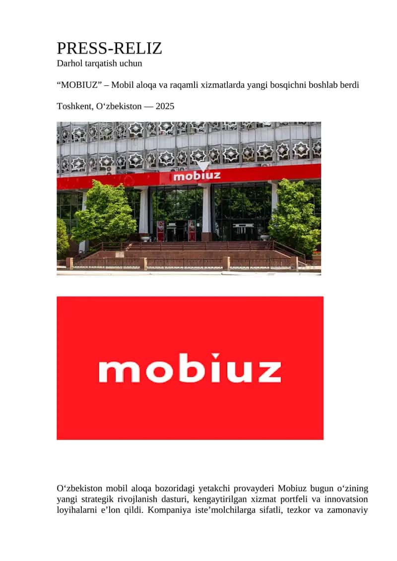 marketing fani uchun Press reliz